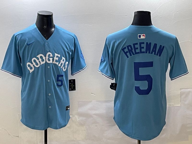 Men Los Angeles Dodgers 5 Freeman Light Blue Throwback Game 2025 Nike MLB Jersey style 9